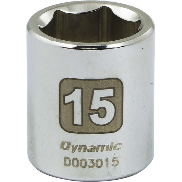 Dynamic Tools 1/4" Drive 6 Point Metric, 15mm Standard Length, Chrome Socket D003015